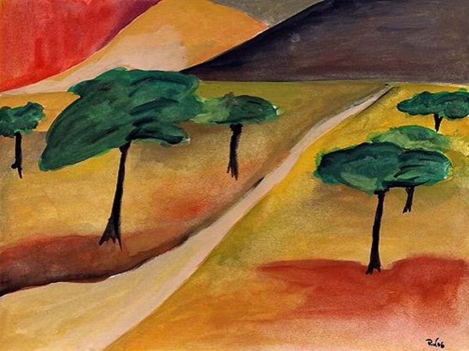 Afrikanische Landschaft, Aquarell auf Karton, Rachel Weissenberger