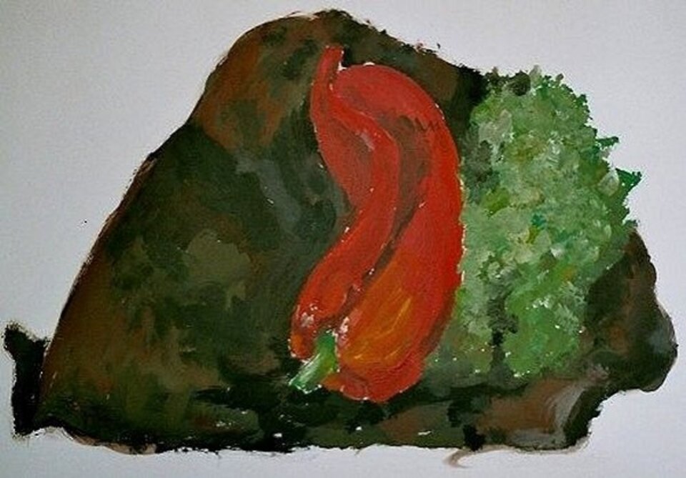 Stilleben mit Paprika und Salat , Rachel Weissenberger