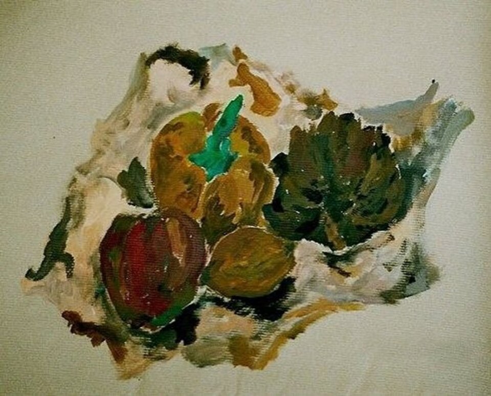 Stilleben mit Artischocke, Acryl auf Papier, Rachel Weissenberger