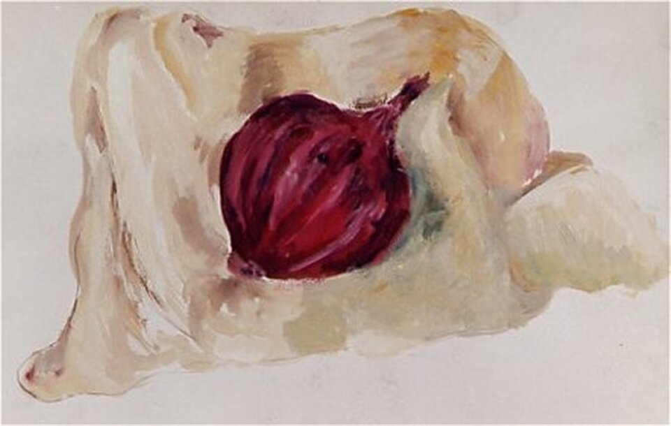Rote Zwiebel, Acryl auf Karton, Rachel Weissenberger
