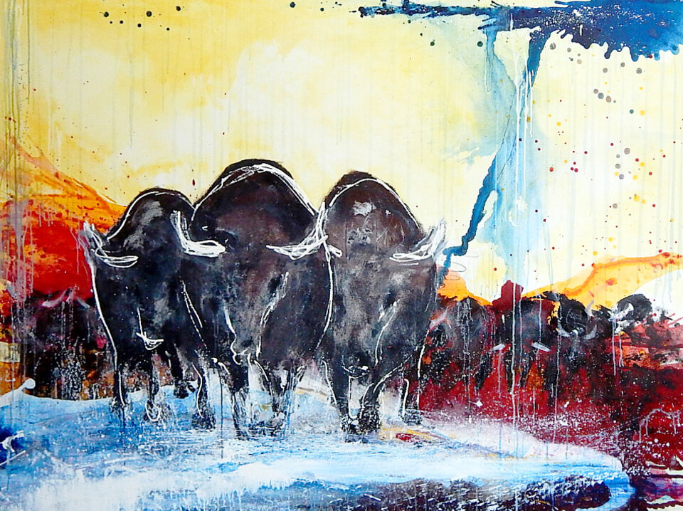 Stierbild - Zusammen sind wir stark, Acryl auf Leinwand, Conny Wachsmann