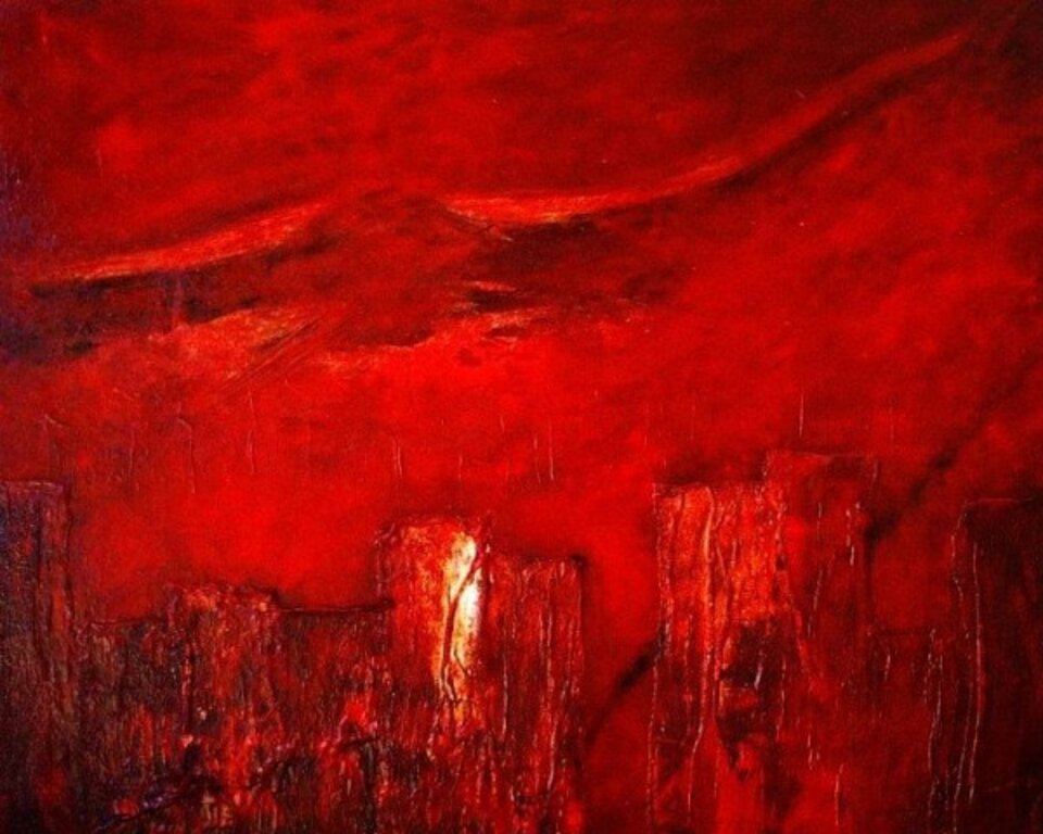 rotes abstraktes Bild, Acryl auf Leinwand, Conny Wachsmann