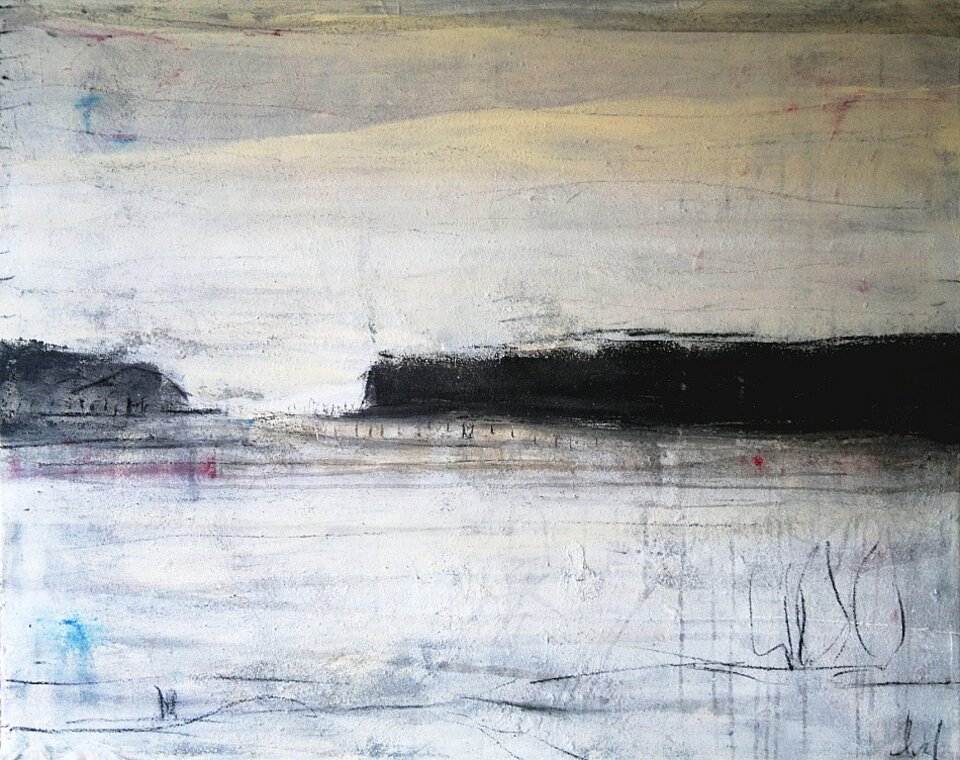 Abstraktes Bild schwarz weiß  - Gardasee, Acryl auf Leinwand, Conny Wachsmann
