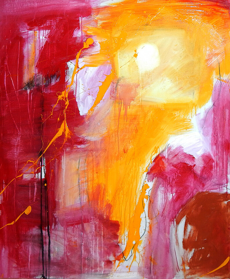 Innige Liebe - abstrakte Kunst karminrot, Acryl auf Leinwand, Conny Wachsmann