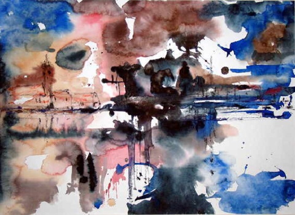 Abendufer, Aquarell auf Papier, Oskar Günther