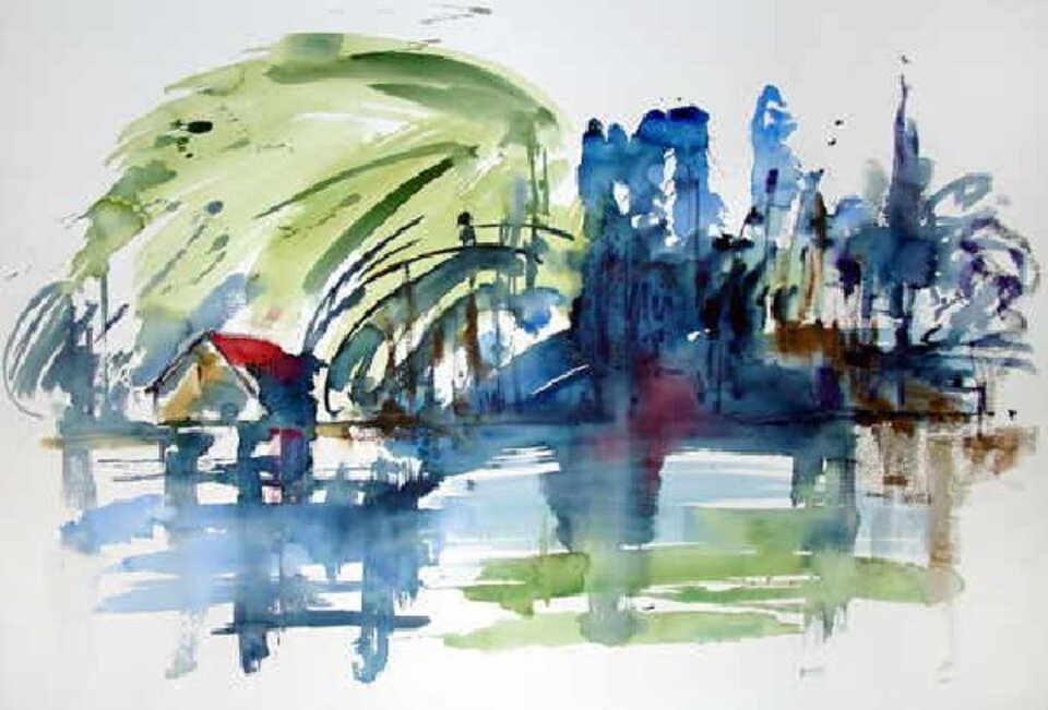 Haus am See, Aquarell auf Papier, Oskar Günther
