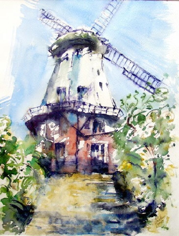 Windmühle, Aquarell auf Papier, Oskar Günther