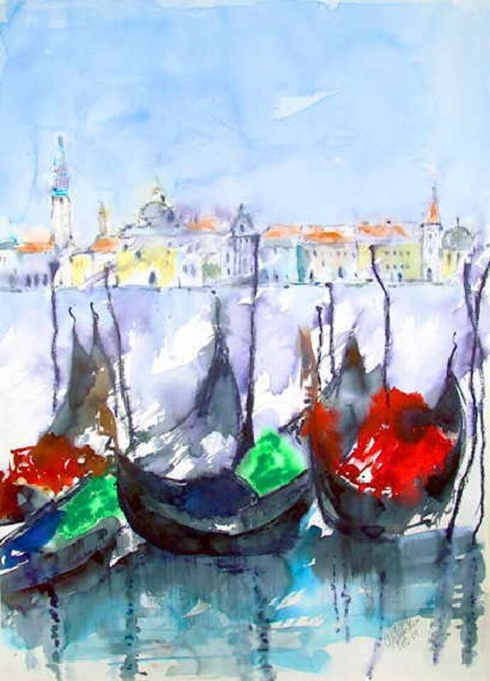 Gondeln, Aquarell auf Papier, Oskar Günther