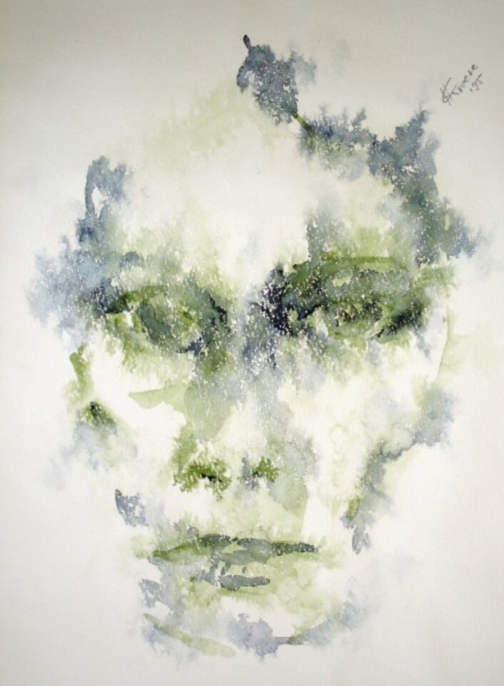 Männerkopf, Aquarell auf Papier, Carmen Kroese