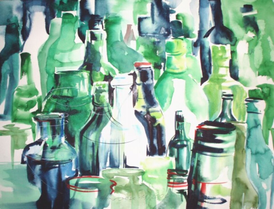 Flaschendepot, Aquarell auf Papier, Carmen Kroese