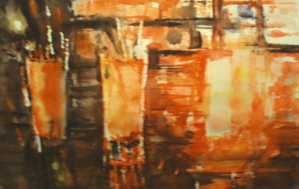 Drink im Feuerschein, Aquarell auf Papier, Carmen Kroese