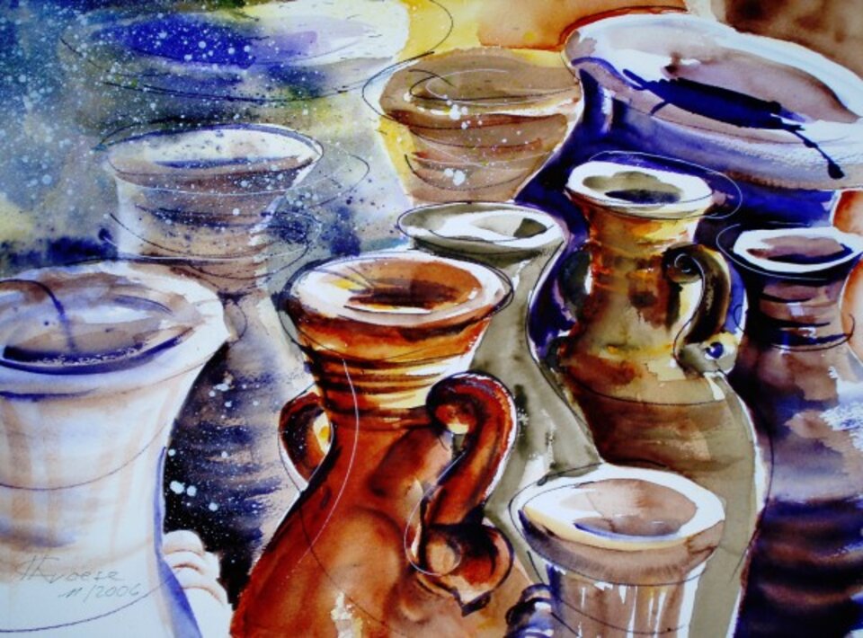 Amphoren, Aquarell auf Papier, Carmen Kroese