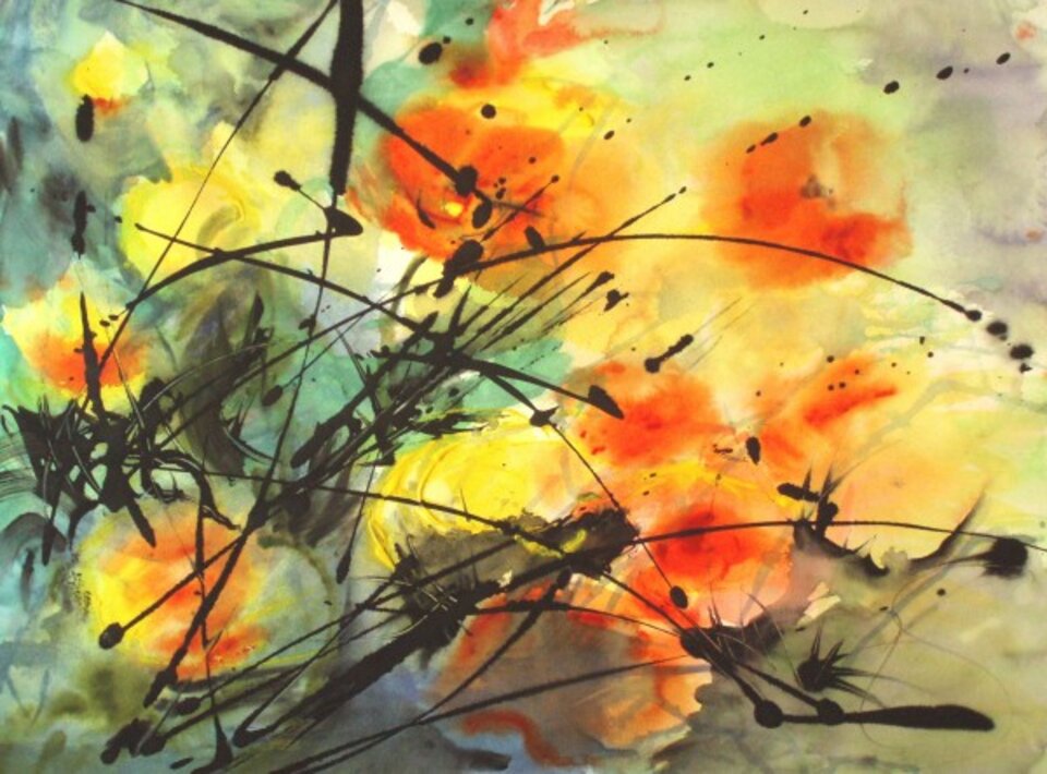 Mohnblumenstrauss, Aquarell auf Papier, Carmen Kroese