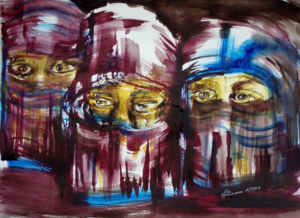 Drei Frauen, Aquarell auf Papier, Carmen Kroese