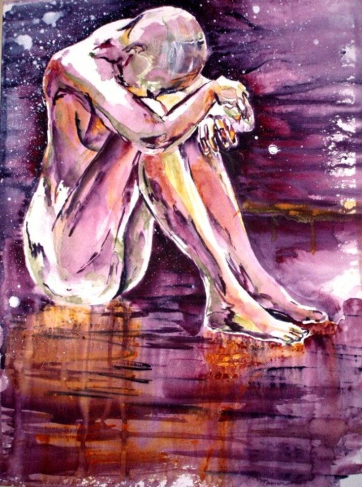 Akt sitzend, Aquarell auf Papier, Carmen Kroese