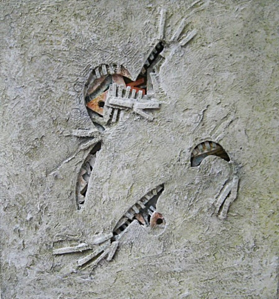 Zeichen, Mischtechnik auf Holz, Harald Reinecke