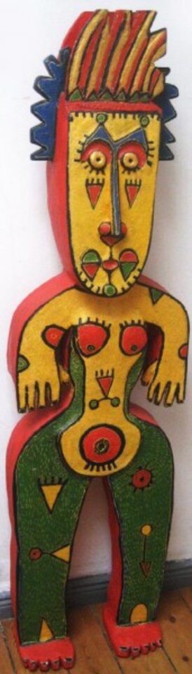 bunte Frau, Skulptur aus Holz, Harald Reinecke