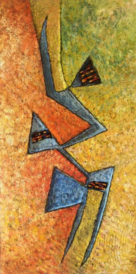 Stromlandschaft, Mischtechnik auf Holz, Harald Reinecke