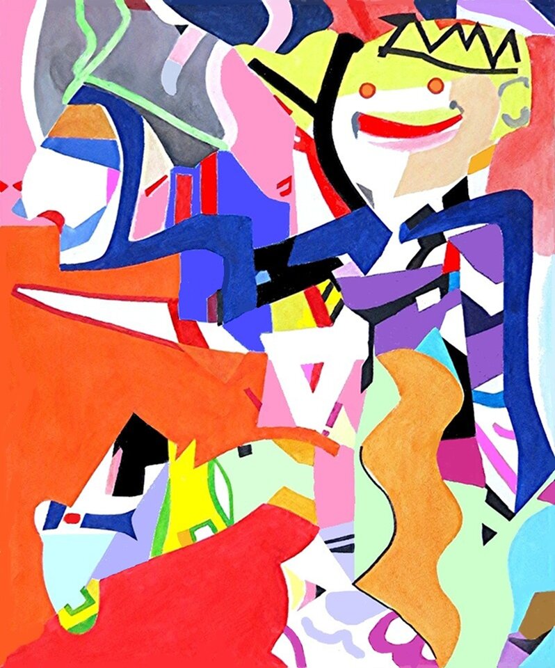 Clownfigur, Acryl auf mit Leinwand bespanntem Malkarton, Barron Holland