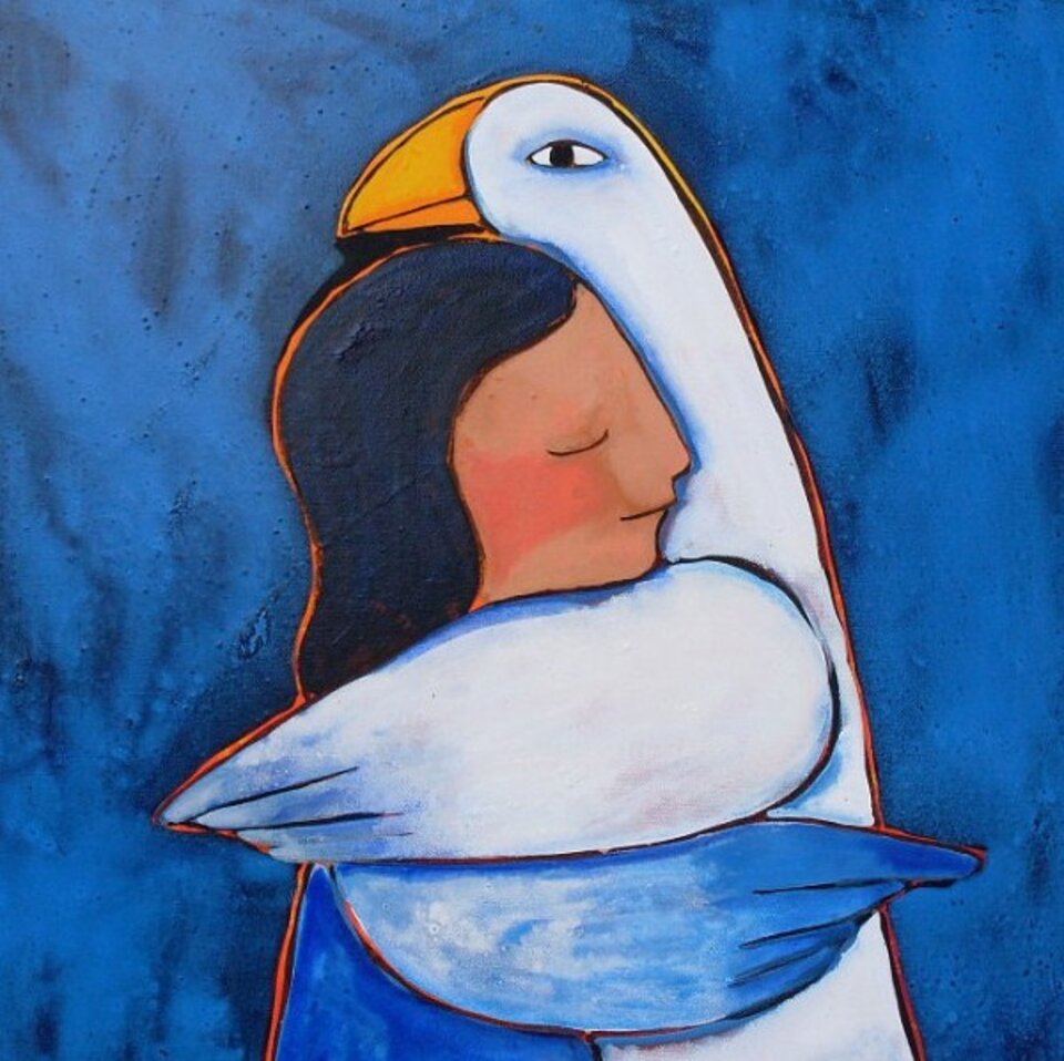 Vogelfreund, Mischtechnik , Helga Hornung
