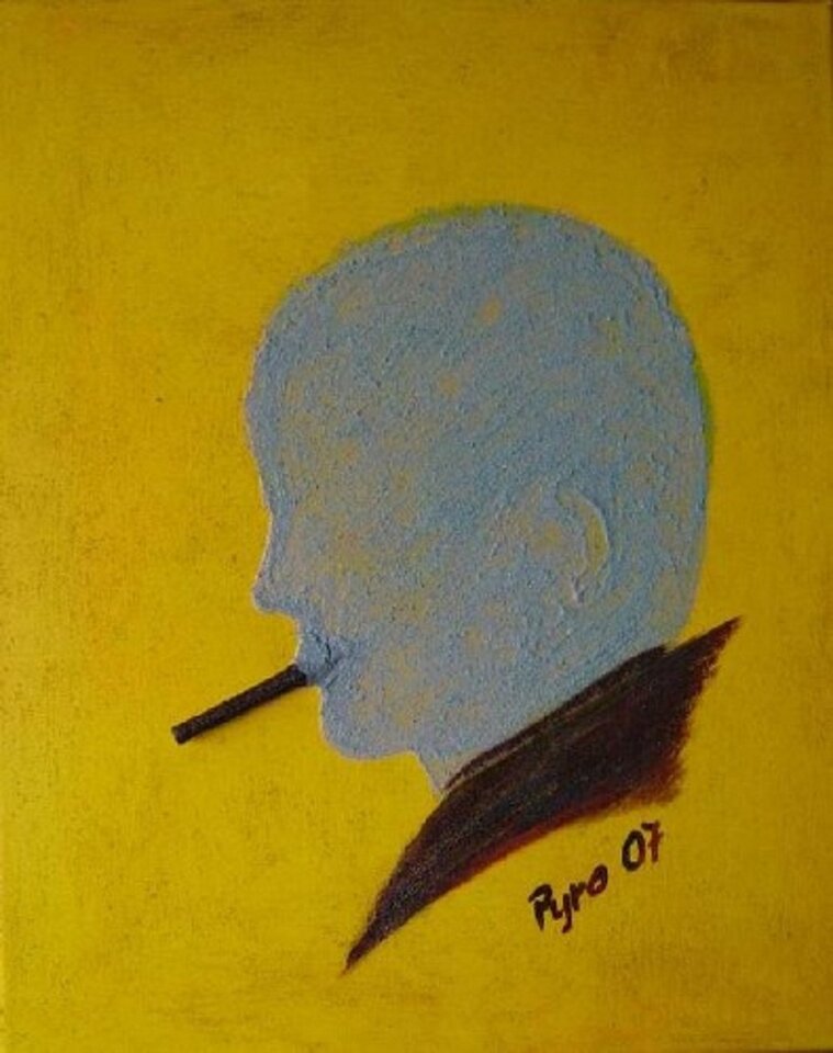 Der blaue Dunst im Kopf, Mischtechnik auf Leinwand, Pyro