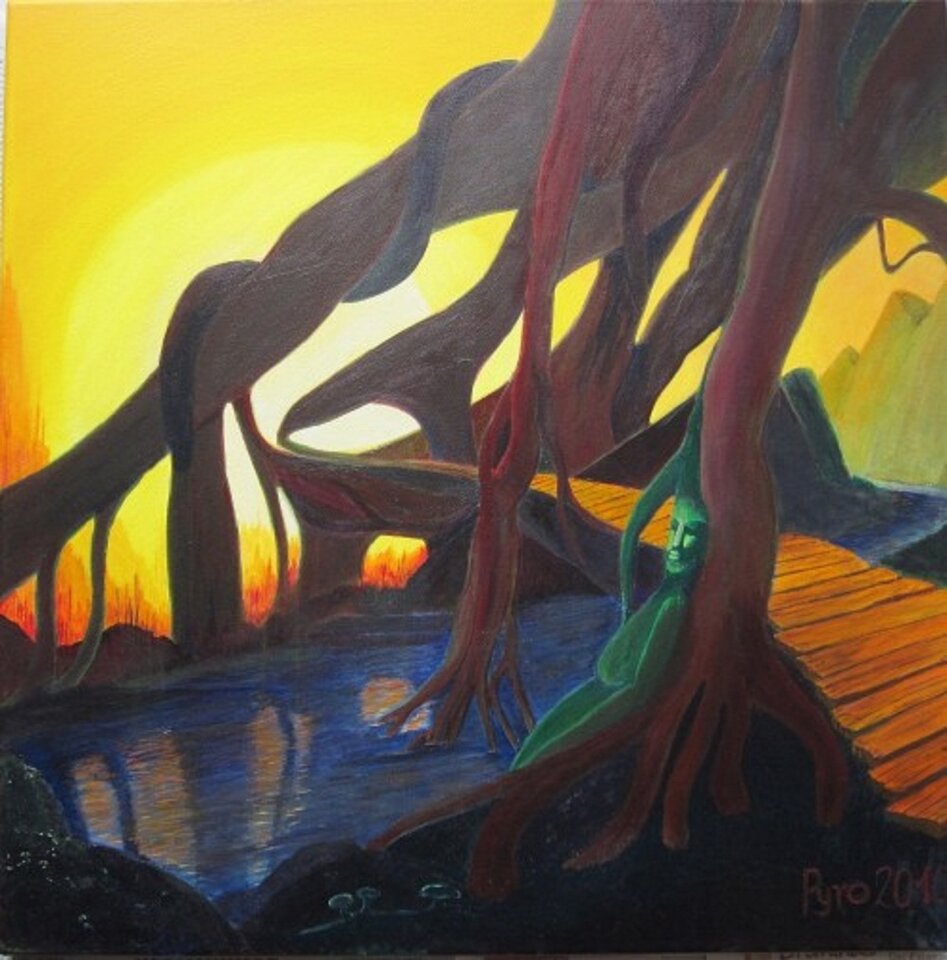 Ferne Welten - Leben, Acryl auf Leinwand, Pyro