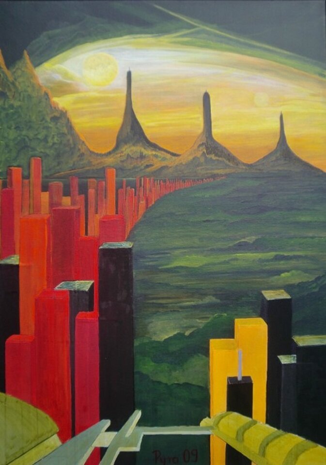 Farbwerte Science Vision, Textilkunst auf Leinwand, Pyro