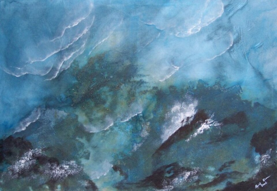 Über Wasser, unter Wasser II, Mischtechnik auf Leinwand, Sigrid Braun-Umbach