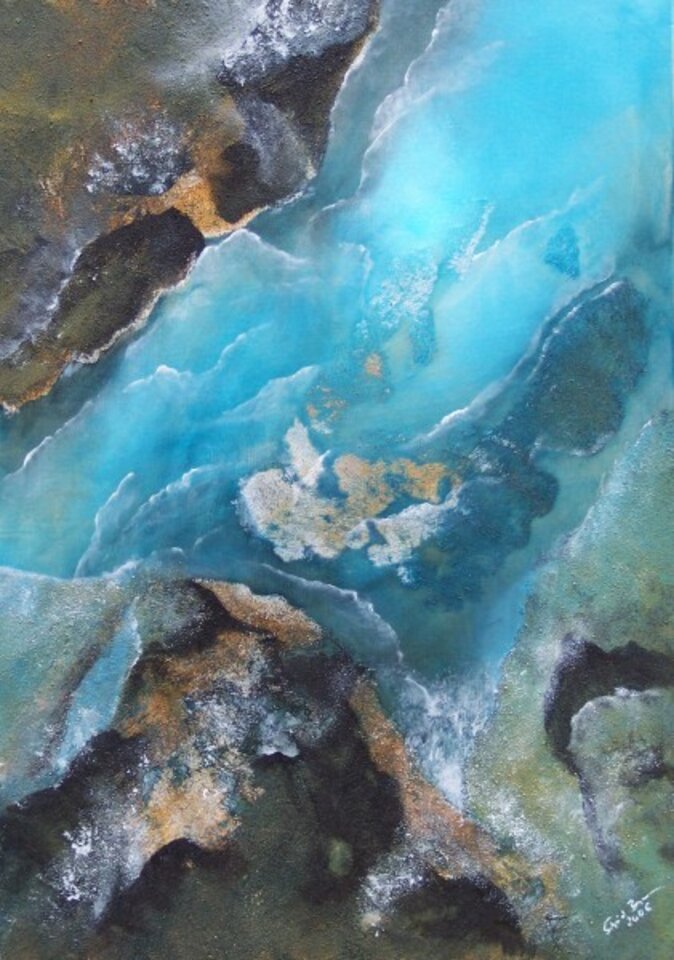 Über Wasser, unter Wasser III, Mischtechnik auf Leinwand, Sigrid Braun-Umbach