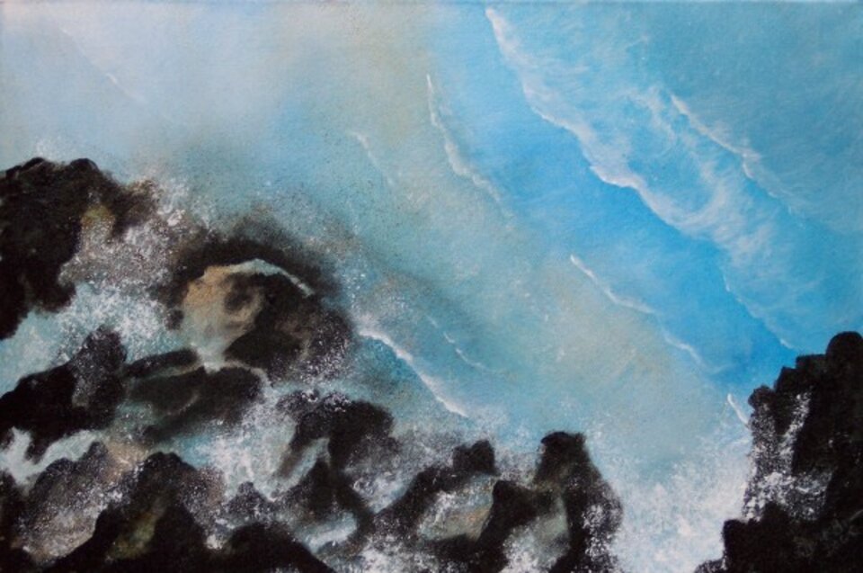 Über Wasser, unter Wasser V, Mischtechnik auf Leinwand, Sigrid Braun-Umbach