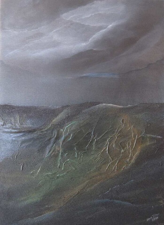 Mondlicht über Timanfaya, Mischtechnik auf Leinwand, Sigrid Braun-Umbach