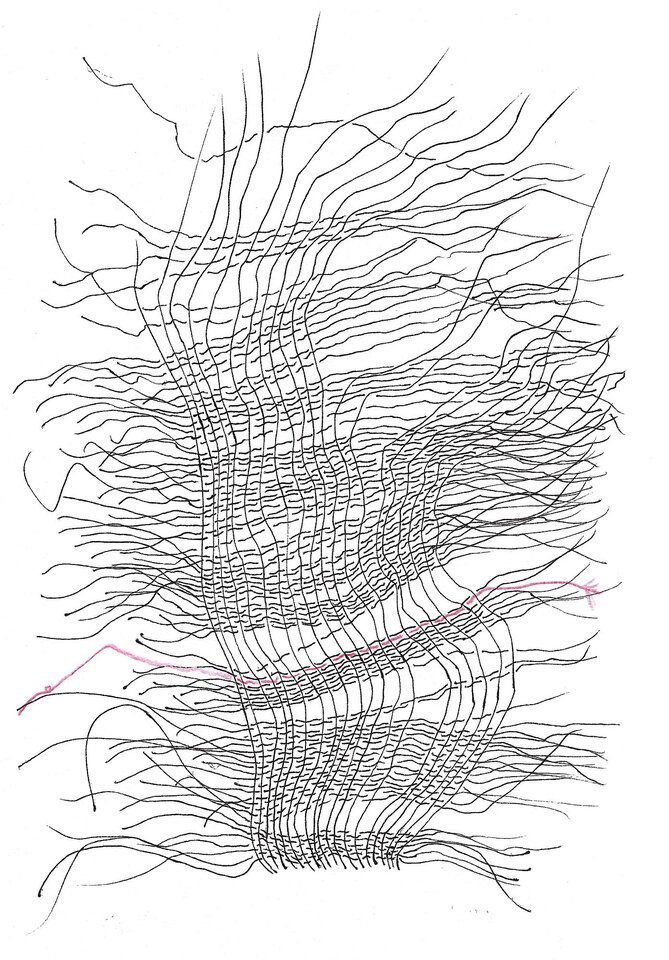 Der rote Faden 3, Zeichnung auf Papier, Sigrid Braun-Umbach