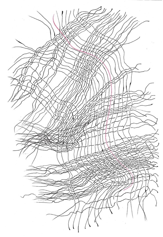 Der rote Faden 1, Zeichnung auf Papier, Sigrid Braun-Umbach
