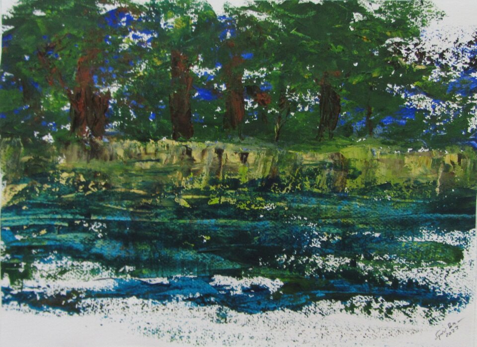 Spreeufer in Treptow, Acryl auf Papier, Sigrid Braun-Umbach