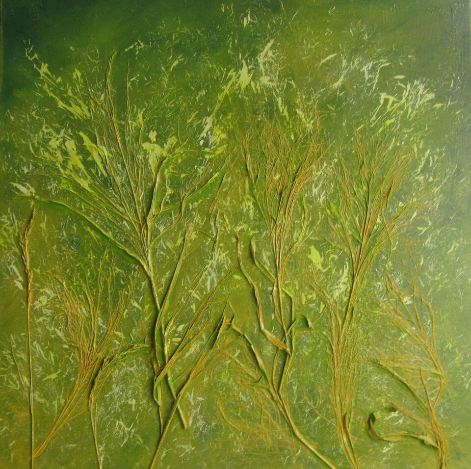 Grünes Grasbild, Mischtechnik auf Leinwand, Sigrid Braun-Umbach