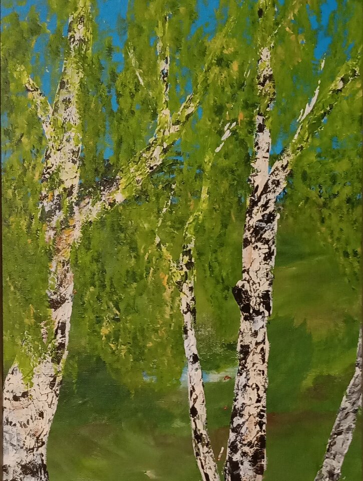 Frühlingsbirken 1, Acryl auf Malkarton, Sigrid Braun-Umbach