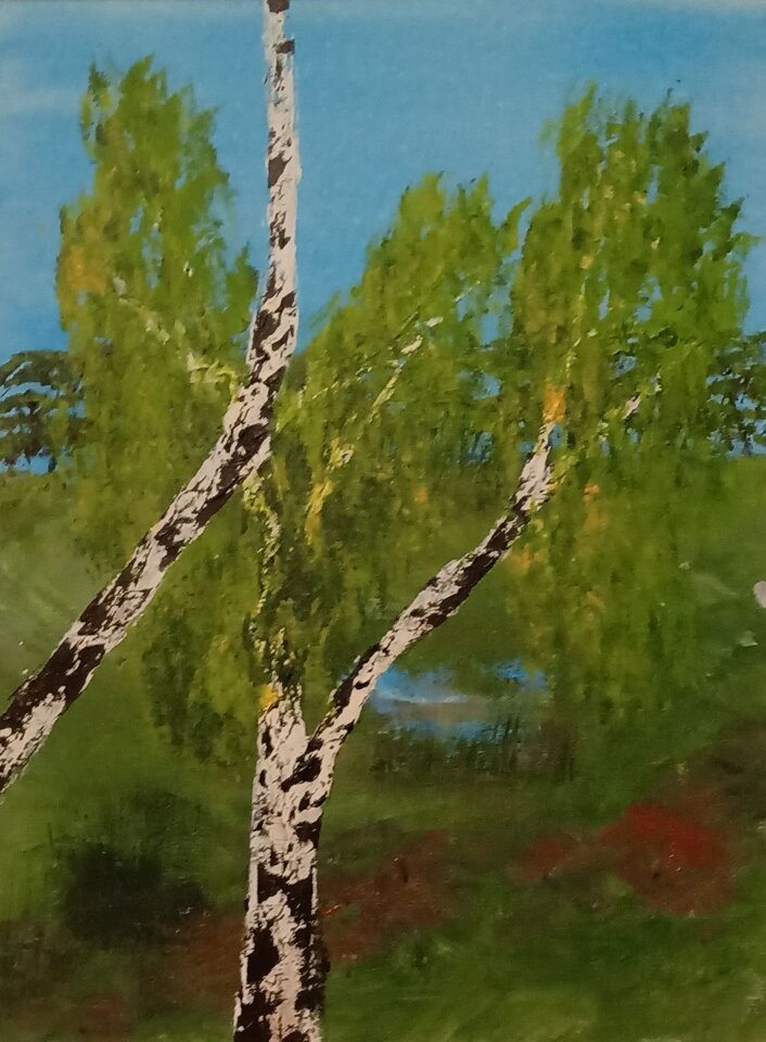 Frühlingsbirken 2, Acryl auf Malkarton, Sigrid Braun-Umbach