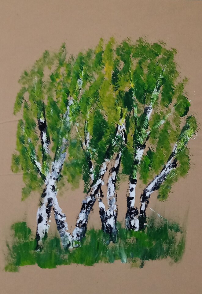 Birkengruppe, Acryl auf Papier, Sigrid Braun-Umbach