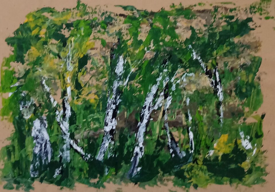 Birken im Wind - ready for Takeoff, Acryl auf Papier, Sigrid Braun-Umbach