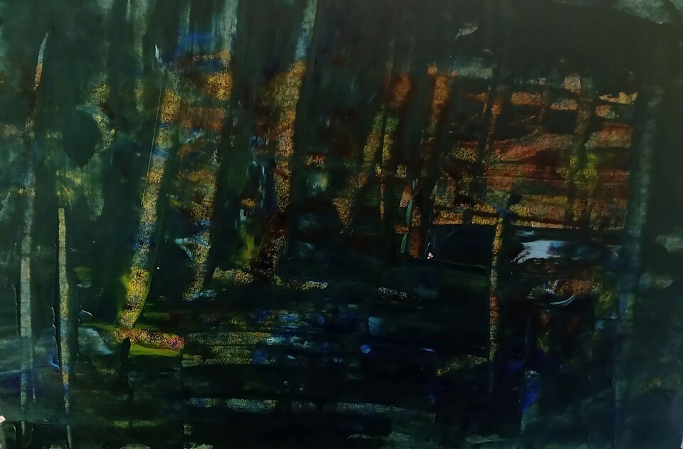 Birken in der Nacht, Acryl auf Papier, Sigrid Braun-Umbach