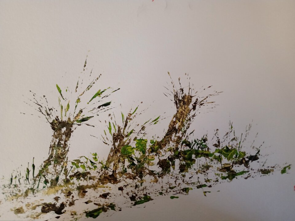Weiden am Wegrand, Acryl auf Papier, Sigrid Braun-Umbach