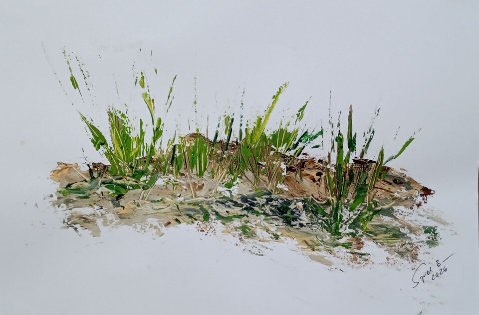 Strandgras, Acryl auf Papier, Sigrid Braun-Umbach