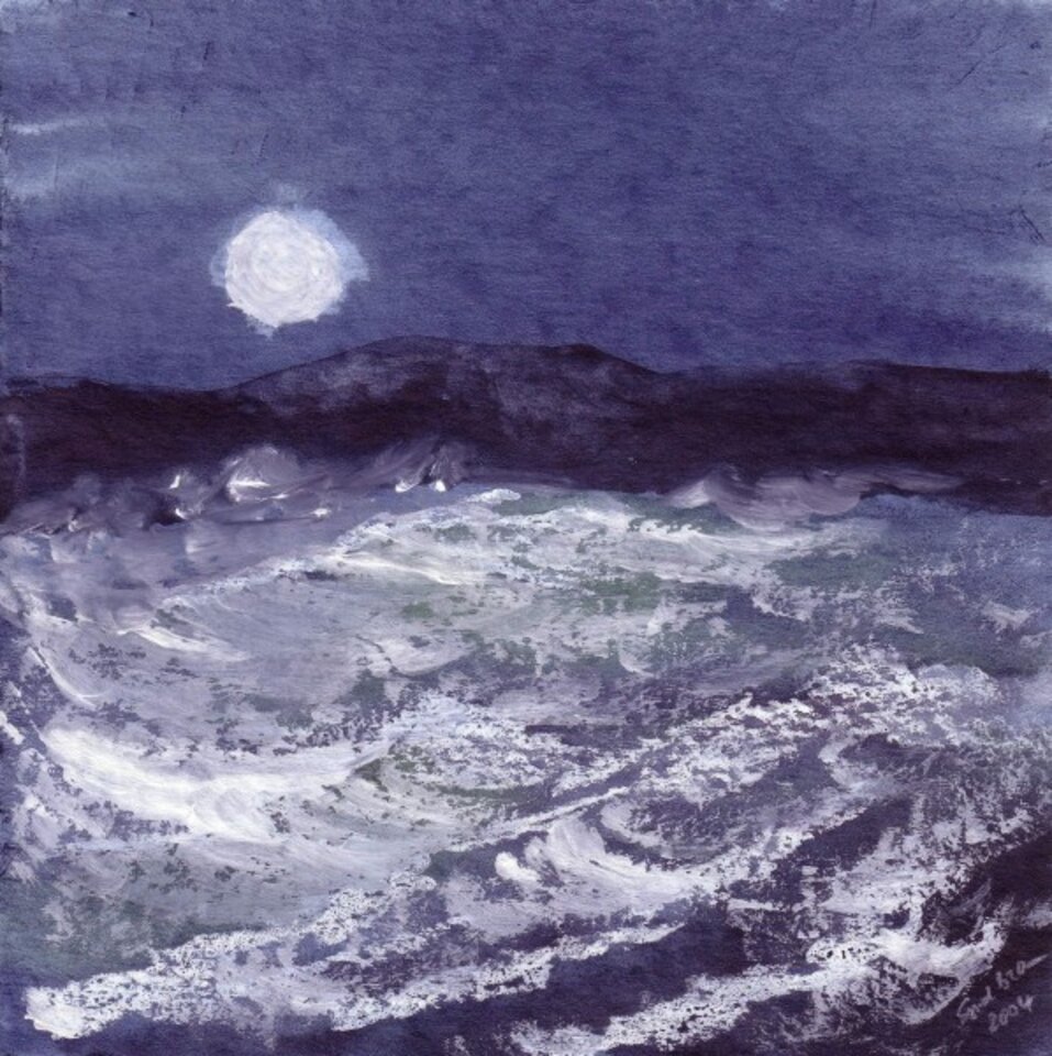 Famara Moon, Mischtechnik auf Papier, Sigrid Braun-Umbach