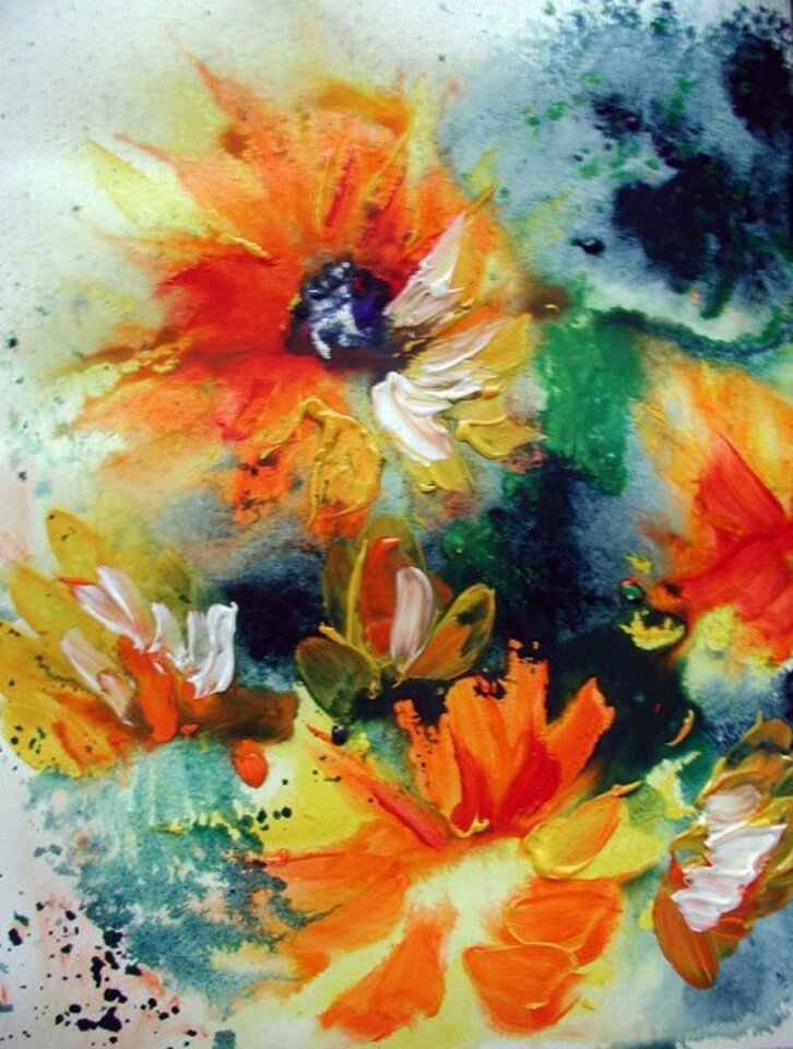 die Glut der Dahlien, Acryl auf Papier, Kerstin Sigwart