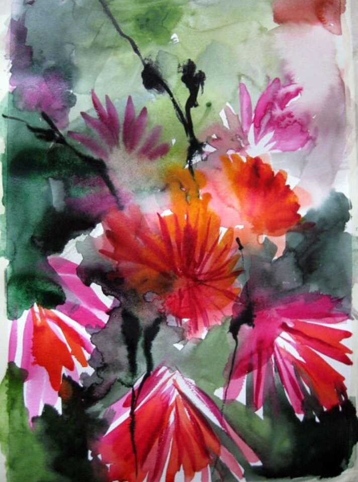 überm Zaun, Aquarell auf Karton, Kerstin Sigwart