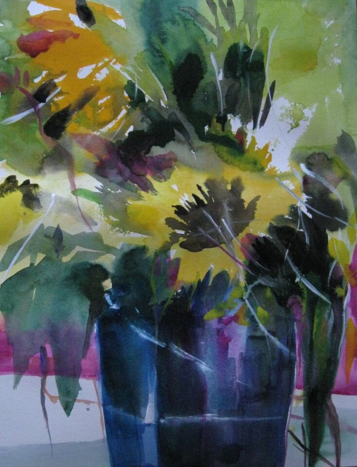 Sunflowers, Aquarell auf Karton, Kerstin Sigwart
