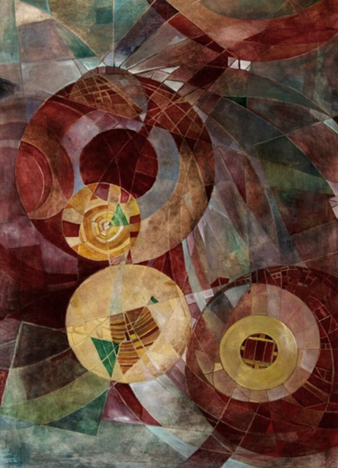 Galaktisches in Rot und Blau, Aquarell , Birgit Schulze