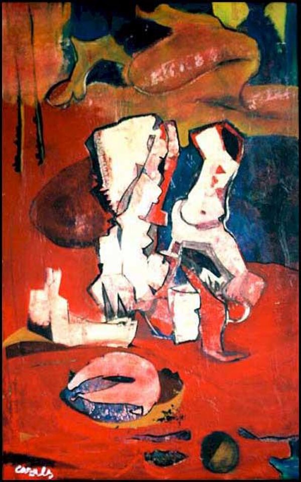 Der Elbspaziergang, Mischtechnik auf Holz, Carlo Cazals