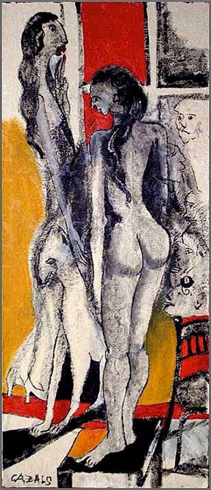 Zwei Mädchen mit Hund, Carlo Cazals