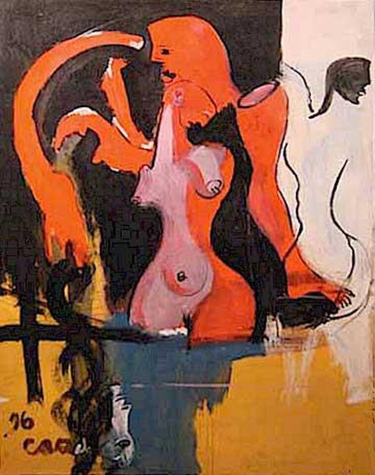 Rotes Bein, Mischtechnik auf Holz, Carlo Cazals